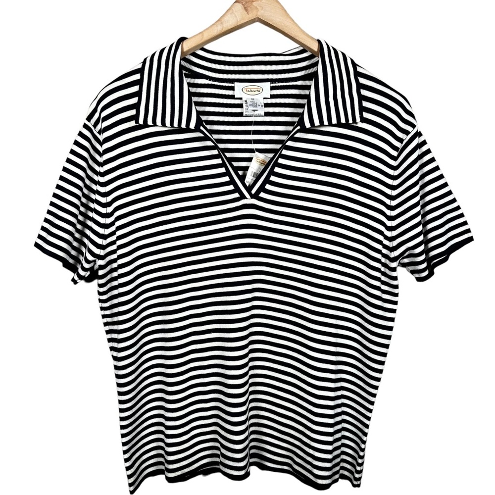 Talbots Black and White Striped Top